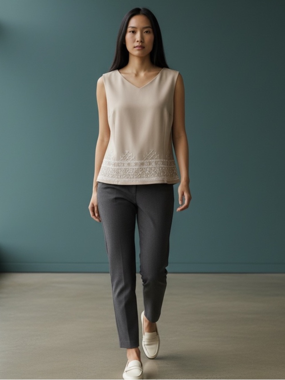 Kasper Crystal Embellished Blush Tank Top Size 10P
